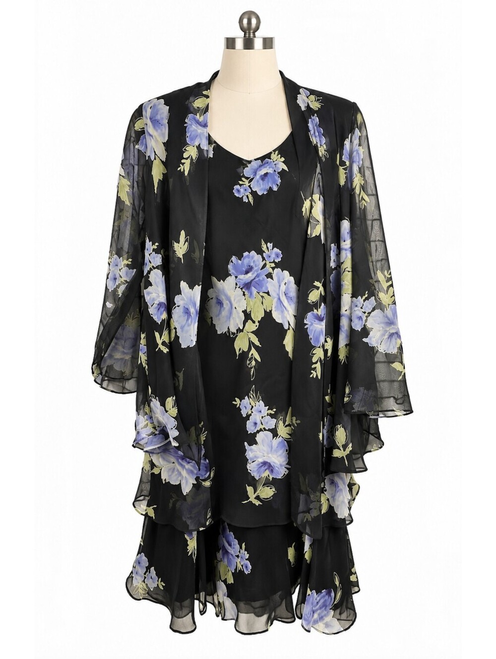J.B.S. Ltd. Women's Black Floral Sheer Layered Midi Dress
